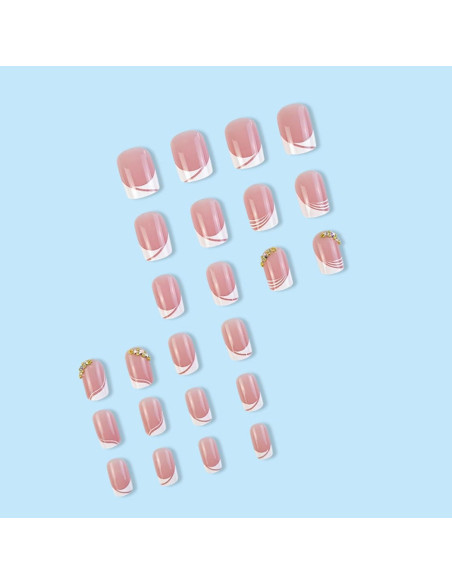 24 Uñas Acrílicas Postizas ASONRL Francesas Cuadradas Rosa