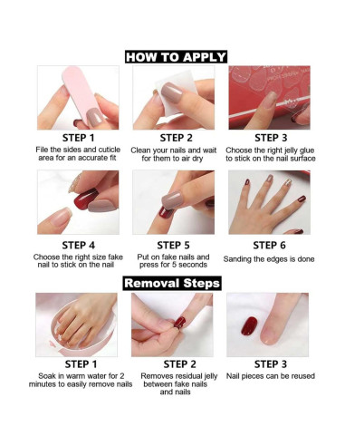 24 Uñas Acrílicas Postizas ASONRL Francesas Cuadradas Rosa