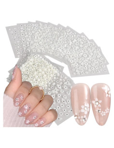 30 Hojas Stickers de Uñas 3D Florales Blancas ZRZETREB