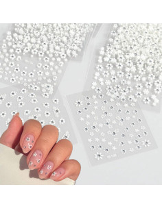 30 Hojas Stickers de Uñas 3D Florales Blancas ZRZETREB 2