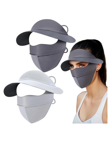 Geyoga 2 Sombreros de Sol con Máscara Facial UV para Verano