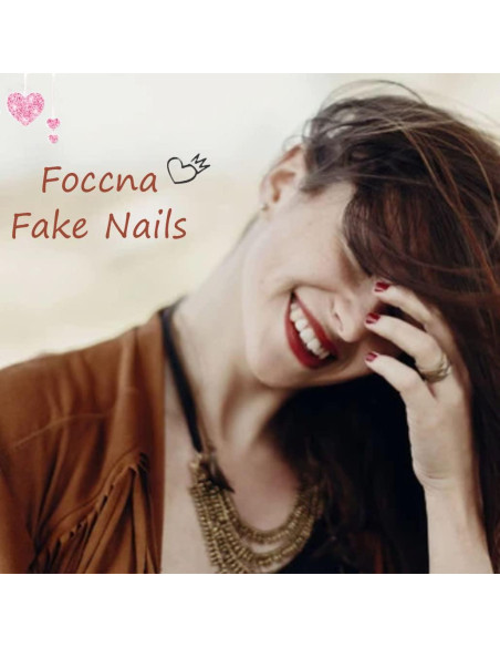 24 Uñas Postizas Cortas Brillantes Foccna - Manicura Rápida