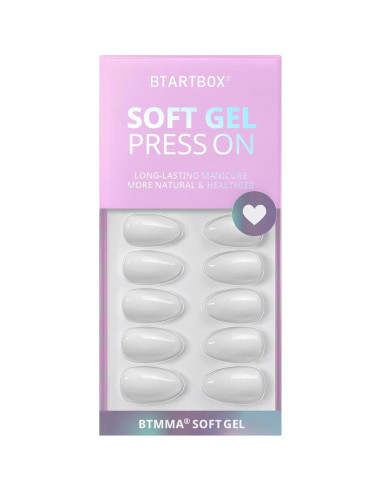 Uñas Postizas Cortas BTArtbox Blancas de Gel Almendra 16 Tamaños
