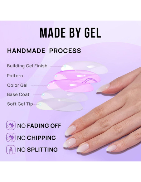 Uñas Postizas Cortas BTArtbox Blancas de Gel Almendra 16 Tamaños