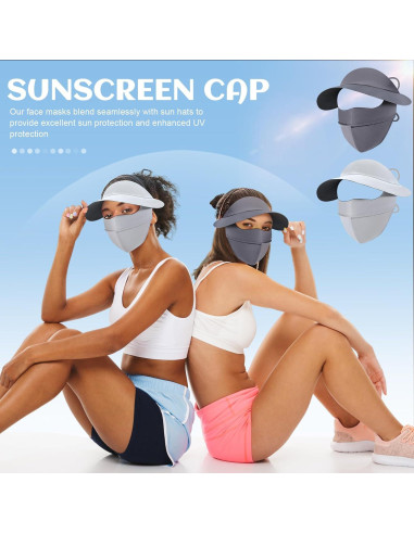 Geyoga 2 Sombreros de Sol con Máscara Facial UV para Verano