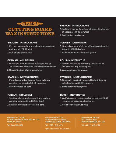 Cera para Tablas de Cortar Clark's 170g - Grado Alimentario con Lavanda y Romero