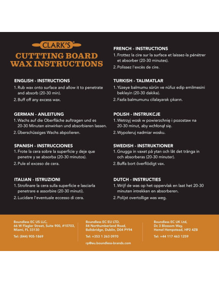 Cera para Tablas de Cortar Clark's 170g - Grado Alimentario con Lavanda y Romero