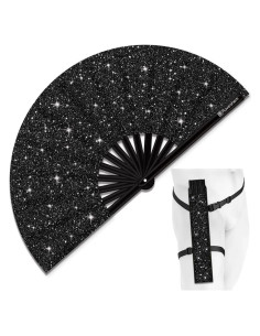 Abanico Plegable Grande Raveahem Negro 63cm con Funda