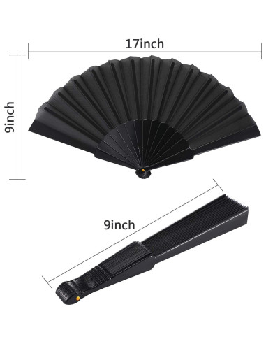 Abanicos Plegables de Mano Blulu - 4 Piezas Chinos 42 cm Negro