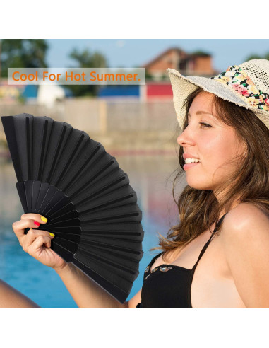 Abanicos Plegables de Mano Blulu - 4 Piezas Chinos 42 cm Negro