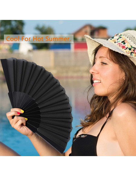 Abanicos Plegables de Mano Blulu - 4 Piezas Chinos 42 cm Negro
