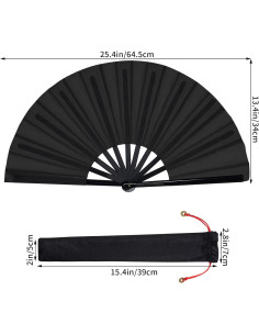 2 Abanicos Plegables de Mano Wobe Negro 64.5x34cm Kung Fu 2