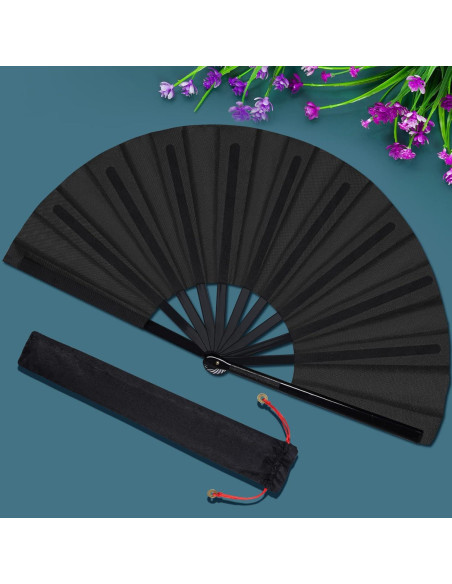 2 Abanicos Plegables de Mano Wobe Negro 64.5x34cm Kung Fu