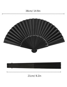 Abanico Plegable de Seda y Bambú Tkocisa Negro 21cm 2