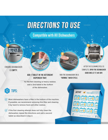 Pack 48 Tabletas de Limpieza ACTIVE para Lavadora y Lavavajillas