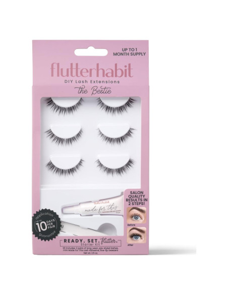 Kit de Extensiones de Pestañas FlutterHabit - 3 Juegos + Pegamento