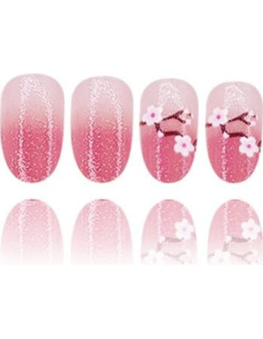 24 Uñas Postizas Acrílicas Flor Rosa Brillante Reutilizables
