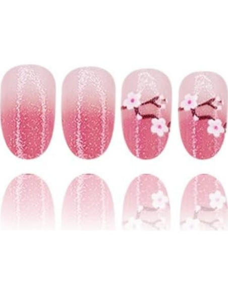 24 Uñas Postizas Acrílicas Flor Rosa Brillante Reutilizables
