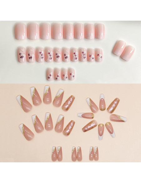 6 Paquetes Uñas Postizas Medianas TOGZOM Ombre y Francesa