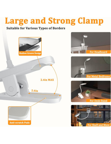 Luz de lectura LED recargable XCYLL con clip y 5 modos