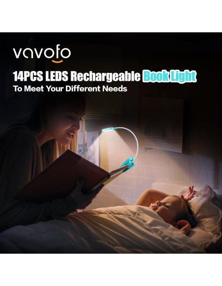 Luz de Lectura Recargable VAVOFO KM-6775 14 LEDs Clip On