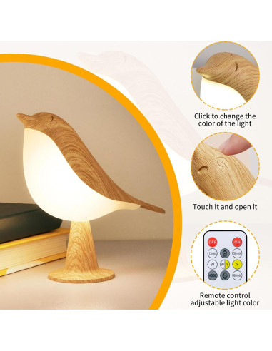 Lámpara de Escritorio HOGXUAE Pájaro LED Recargable 3 Colores