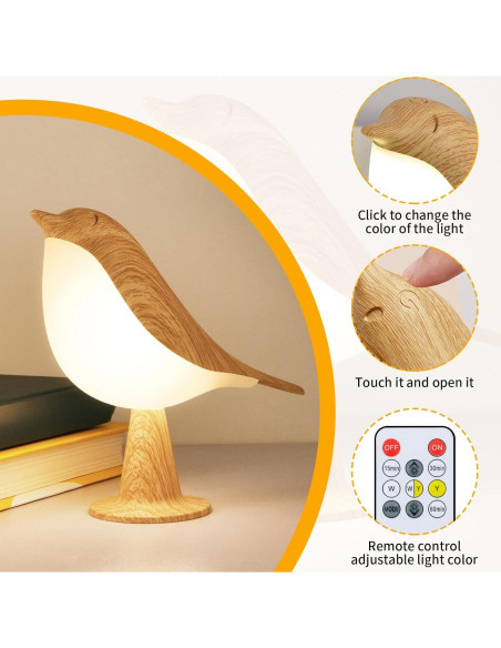 Lámpara de Escritorio HOGXUAE Pájaro LED Recargable 3 Colores