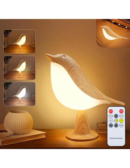 Lámpara de Escritorio HOGXUAE Pájaro LED Recargable 3 Colores