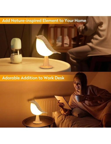 Lámpara de Escritorio HOGXUAE Pájaro LED Recargable 3 Colores