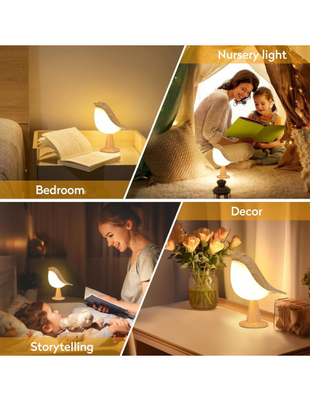 Lámpara de Escritorio HOGXUAE Pájaro LED Recargable 3 Colores