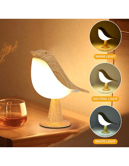 Lámpara de Escritorio HOGXUAE Pájaro LED Recargable 3 Colores