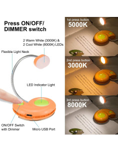 Luz de Libro Recargable LUXSWAY DY882 Naranja con Regulador 2