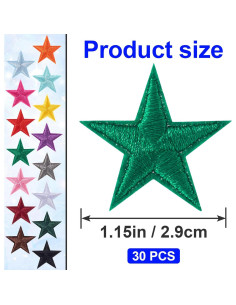 30 Pcs Parches de Hierro Estrella ANCIRS 2.9 cm 15 Colores 2
