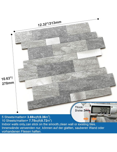 Azulejo Autoadhesivo MOFIT 3D Mosaico Lineal Mate 5 Hojas