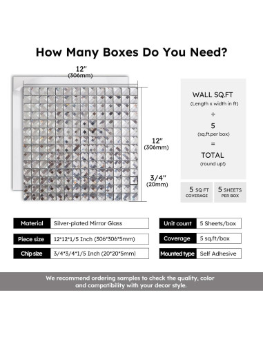Azulejo de Espejo Autoadhesivo Diflart 5 Hojas 20x20 mm