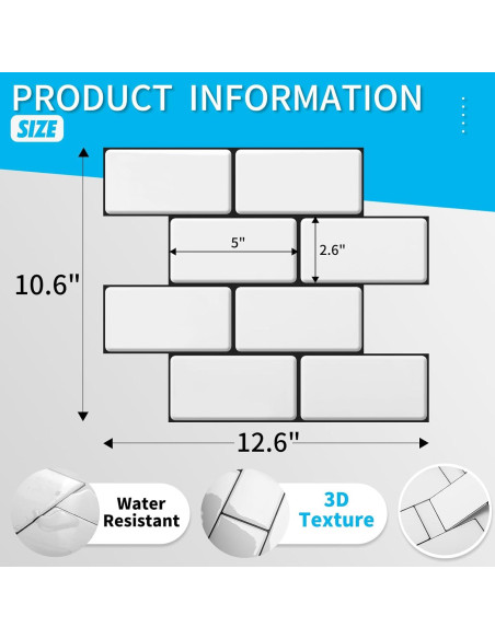 Azulejos Autoadhesivos Art3d 10 Piezas 32x27 cm Blanco