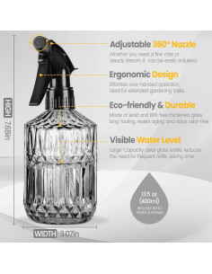 Botella de Spray para Plantas Sincengel 400 ml Vidrio Gris 2