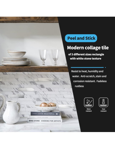 Azulejo Autoadhesivo Art3d 10 Hojas PVC 34x30 cm Blanco