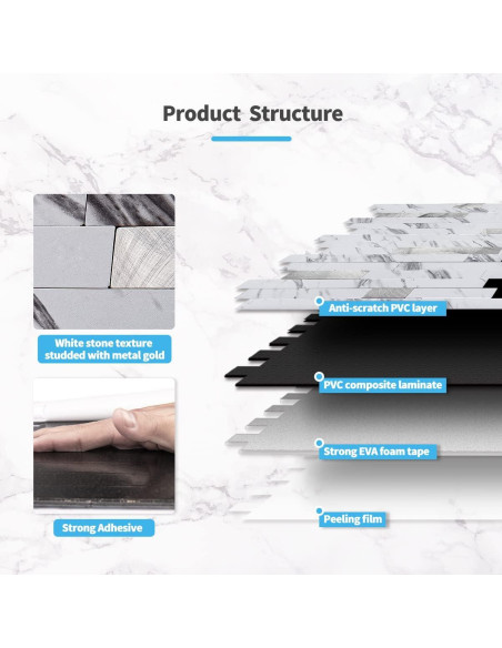 Azulejo Autoadhesivo Art3d 10 Hojas PVC 34x30 cm Blanco