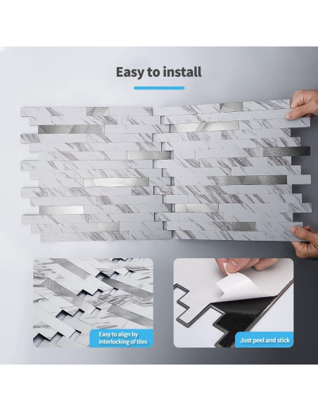 Azulejo Autoadhesivo Art3d 10 Hojas PVC 34x30 cm Blanco