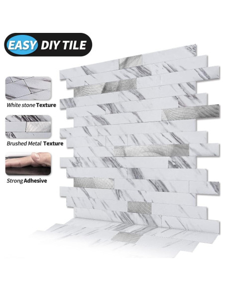 Azulejo Autoadhesivo Art3d 10 Hojas PVC 34x30 cm Blanco