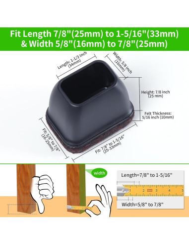 Tapas de patas de silla GAGUIUP 8PCS Silicona Rectangular 25-33mm