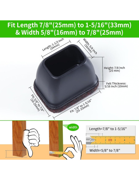 Tapas de patas de silla GAGUIUP 8PCS Silicona Rectangular 25-33mm