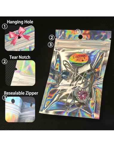 Paquete de 100 Bolsas Holográficas Reutilizables Soulake 7.6x12.2 cm
