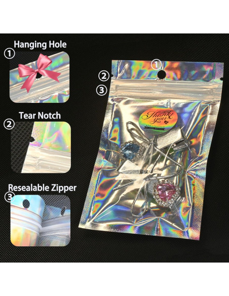 Paquete de 100 Bolsas Holográficas Reutilizables Soulake 7.6x12.2 cm