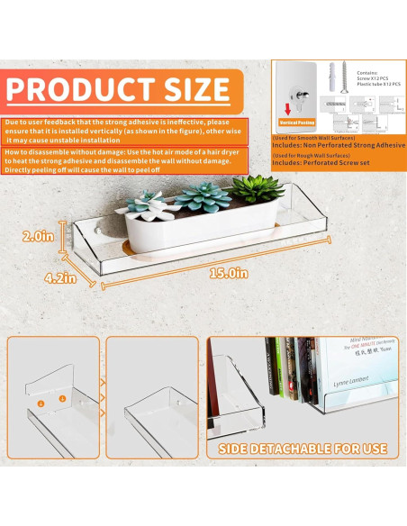 Estantes Acrílicos Yieach 4 Piezas para Pared Sin Perforación