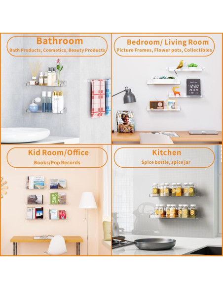 Estantes Acrílicos Yieach 4 Piezas para Pared Sin Perforación