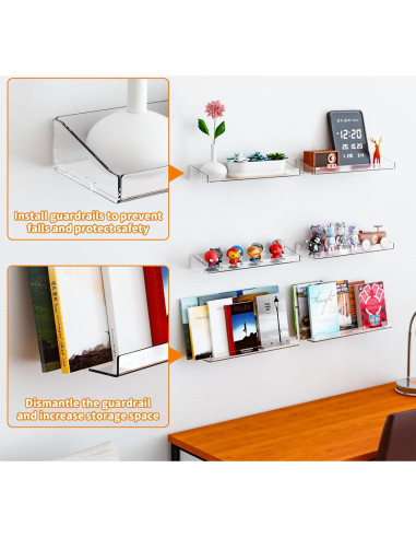 Estantes Acrílicos Yieach 4 Piezas para Pared Sin Perforación