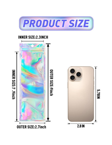 Bolsas Holográficas Re sellables FUNFERY 100 Unidades 6.86x22.86 cm