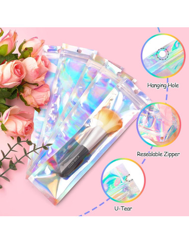Bolsas Holográficas Re sellables FUNFERY 100 Unidades 6.86x22.86 cm